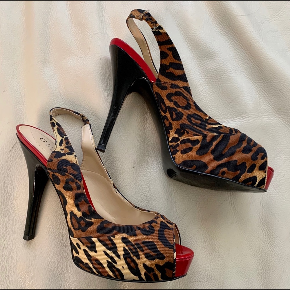 Guess Leopard Print Sling Back Pumps